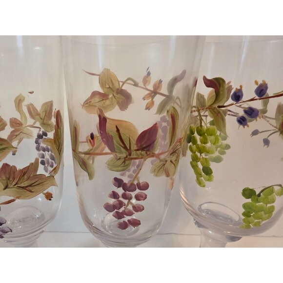Block Crystal Hand Blown Wine Glasses Set Of 3 Painted Grapevine Design 8.75" - Picture 3 of 6